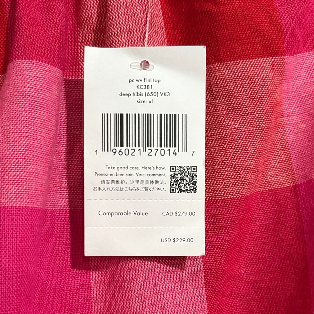 Kate Spade Pink Plaid Ruffle Sleeve Top - Picture 2 of 4